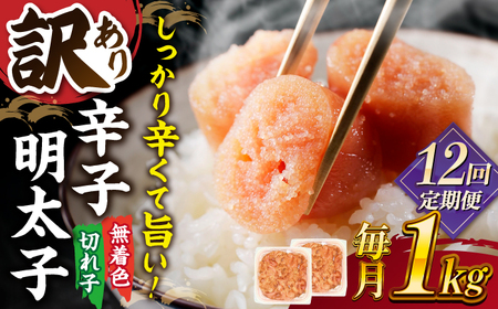 【全12回定期便】【訳あり】無着色 辛子明太子 並切 1kg(500g×2p） 桂川町/株式会社 MEAT PLUS [ADAQ059] 明太子 めんたい 福岡 博多 辛子めんたい 定期便 支援品 支援