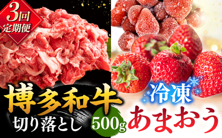 【全3回定期便】【訳あり】博多和牛 切り落とし ＆ あまおう セット1.3kg 桂川町/株式会社 MEAT PLUS [ADAQ069] 訳あり 定期便国産 牛肉 和牛 牛切り落とし イチゴ いちご 