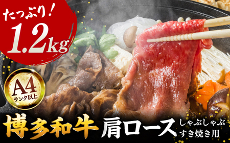 【A4ランク以上！】博多和牛 牛肉 肩ロース しゃぶしゃぶ すき焼き用 1.2kg 桂川町/株式会社 MEAT PLUS [ADAQ093] 和牛ロース 肉 牛肉 すきやき A4 A5