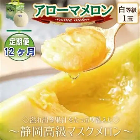 【毎月定期便】アローマメロン1玉(約1.0kg以上/玉) 【静岡高級マスクメロン】全12回_メロン 高級 定期便_【配送不可地域：離島・北海道・沖縄県】【4051491】