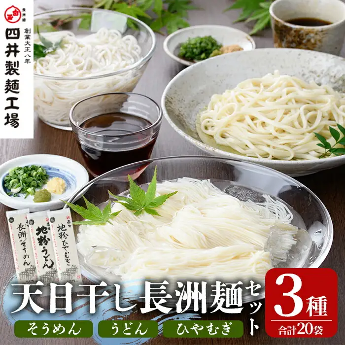 天日干し長洲麺詰合せ(合計4kg・200g×20袋)そうめん 素麺 ひやむぎ うどん 麺類 詰合せ 手軽 ツルツル 簡単調理 常温 大分県産【101401100】【四井製麺工場】