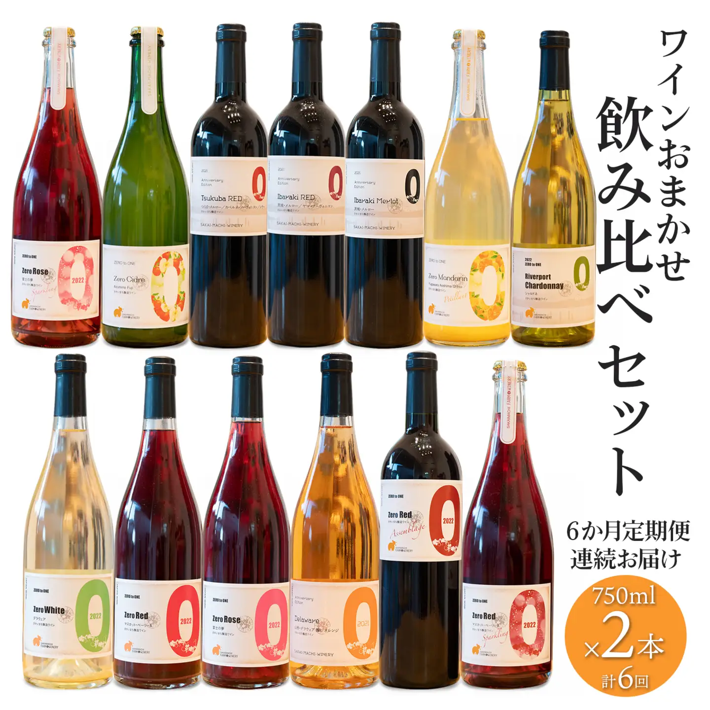 K2432 【6ヶ月定期便/毎月連続お届け】 ワイン おまかせ 飲み比べセット 750ml×2本 さかいまち