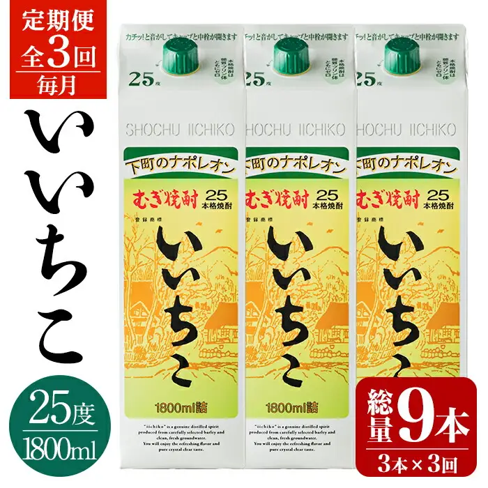 ＜定期便・全3回(連続)＞いいちこ 25度 パック(総量16.2L・計5.4L×3回)酒 お酒 むぎ焼酎 1800ml 麦焼酎 いいちこ 常温 三和酒類 紙パック【206100101】【酒のひろた】