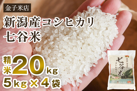 【令和7年産】老舗米穀店が厳選 新潟県加茂市産コシヒカリ「七谷米」精米20kg（5kg×4）〈順次出荷〉 従来品種 金子米店