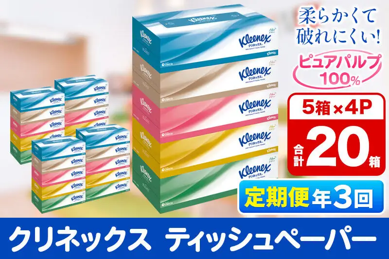 《4ヶ月ごとに3回お届け》定期便 ティッシュ クリネックス 20箱 5箱×4パック 秋田市オリジナル