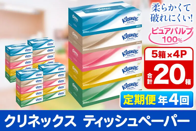 《3ヶ月ごとに4回お届け》定期便 ティッシュ クリネックス 20箱 5箱×4パック 秋田市オリジナル