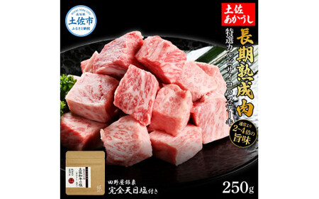 特選 カルビサイコロステーキ 土佐あかうし 長期熟成肉 250g 田野屋銀象 完全天日塩付き カルビ ステーキ 肉 お肉 和牛 牛肉 国産 牛 熟成肉【株式会社LATERAL】 [BQAU005]