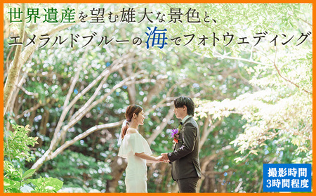 世界遺産を望む雄大な景色と、エメラルドブルーの海でフォトウェディングチケット 沖縄 おきなわ フォト 前撮り 花嫁 記念日 ウェディング ウエディング 結婚記念日 プロポーズ 恋人 妻 お祝い 告白 写真 記念 チケット 券 国内