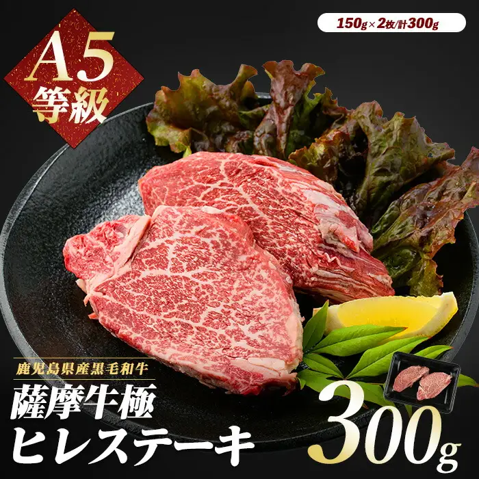 【2025年12月14日までのご入金で年内発送】薩摩牛 極 ヒレステーキ 300g 2枚入 カミチク IB112-018 A5 牛肉 牛肉 
