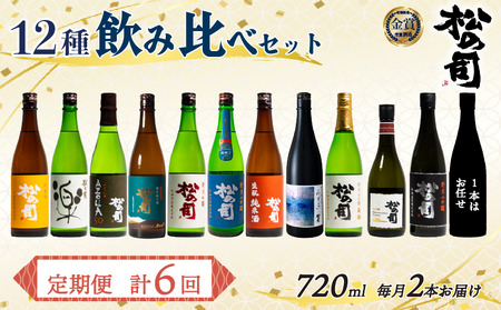 定期便 日本酒 松の司 12本 ( 2種類 × 6回 ) 720ml 1本お任せ 「楽」 「AZOLLA50」「生もと純米酒」 「陶酔」 「純米酒」 「竜王山田錦」 「みずき」 「黒」 「限定純米酒」 「純米吟醸」 「Ultimus」金賞 受賞酒造