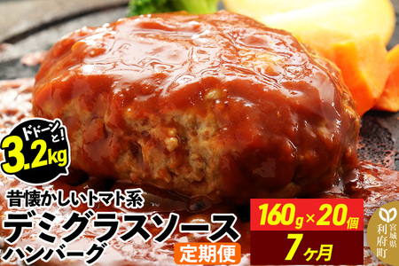 《定期便7ヶ月》ドドンと3.2kg！昔懐かしいデミグラスソースハンバーグ (160g×20個)×7回 肉 洋食 簡単 大容量 湯煎 湯せん 個包装