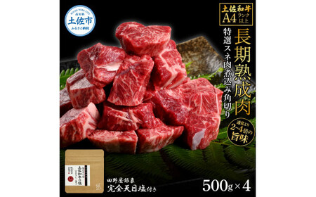 土佐和牛 特選スネ肉煮込み角切り 500g×4（田野屋銀象完全天日塩4P付き） 高知県土佐市 【株式会社LATERAL】 [BQAU047]