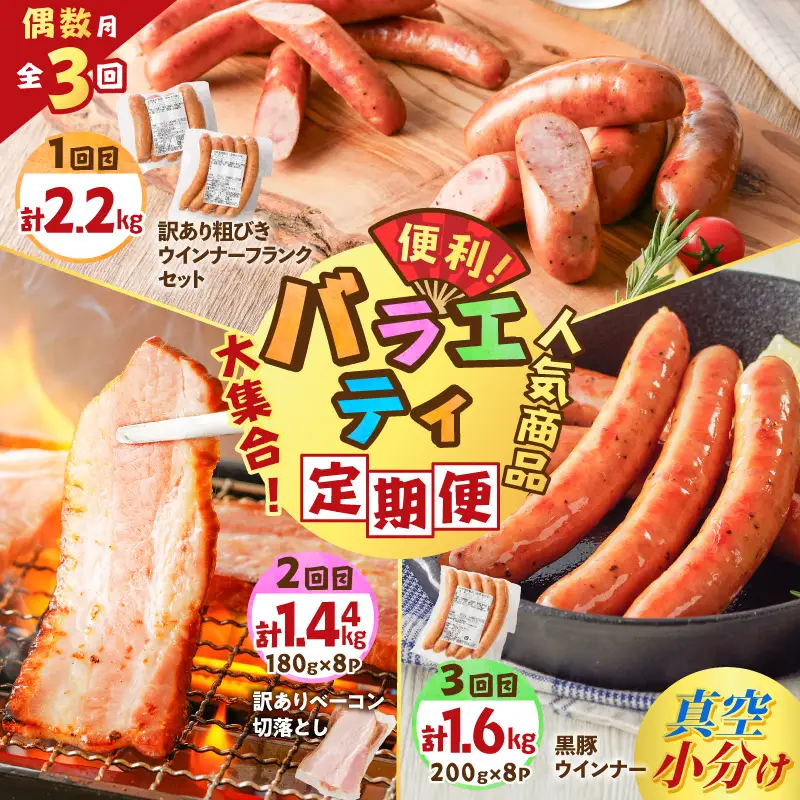 【 訳あり 】 【 全3回 偶数月 】 バラエティ 定期便 K161-T04 肉 豚肉 冷凍