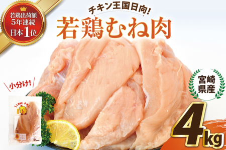 宮崎県産若鶏むね肉4kg [エム・ティ・シー 宮崎県 日向市 452061359]
