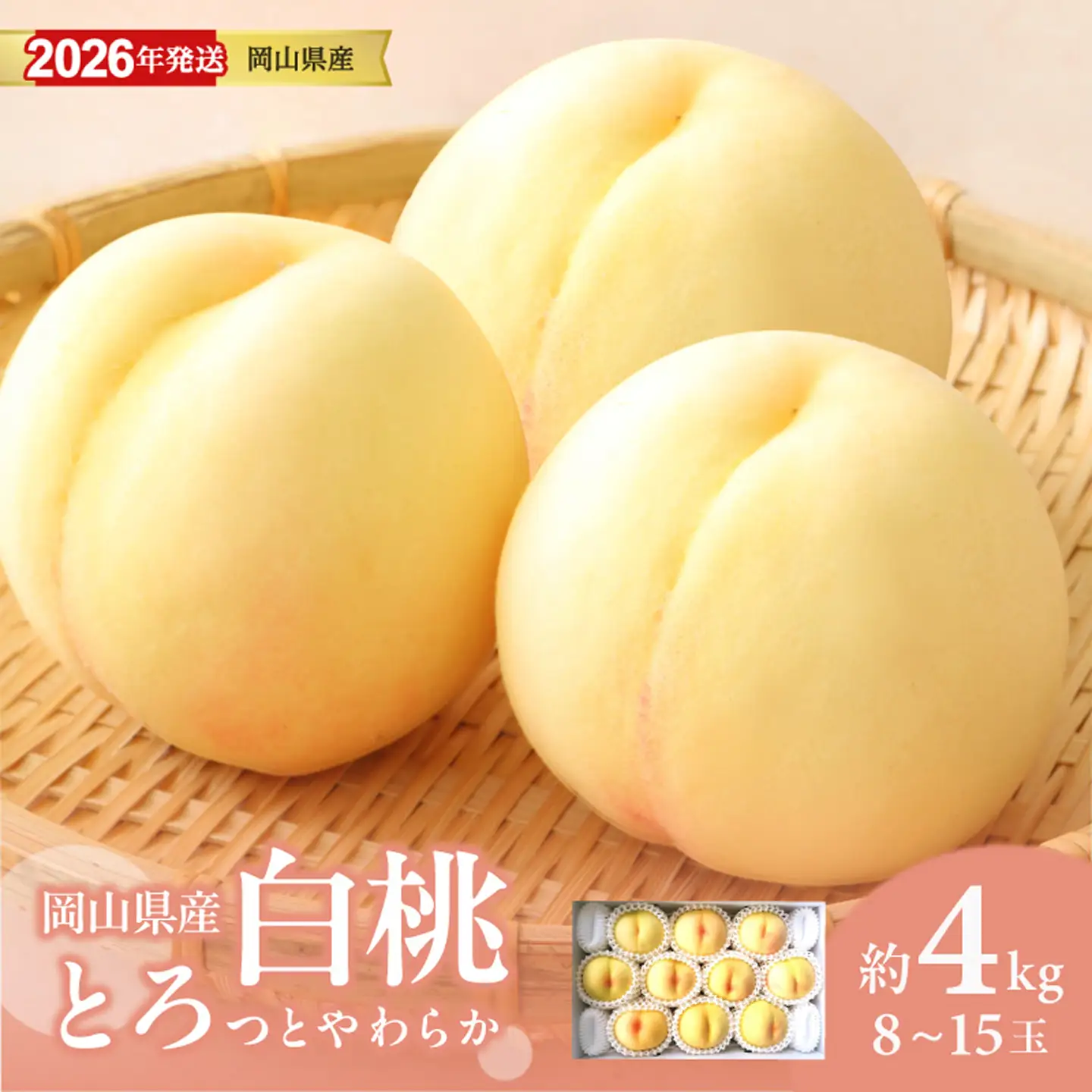 【2026年発送分 先行受付スタート！】岡山県産 白桃 約4kg（8～15玉）（令和8年7月以降発送）【桃】hz-m