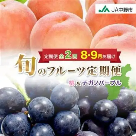 【発送月固定定期便】JA中野市　糖度13度保証の桃2.1kg以上とナガノパープル800g以上全2回【配送不可地域：離島・北海道・沖縄県】【4051564】
