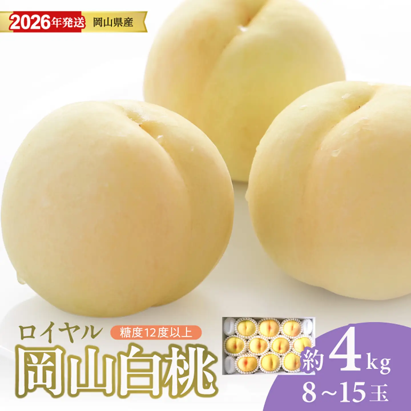 【2026年発送分 先行受付スタート！】岡山県産 白桃 最高ランク！「ロイヤル」約4kg（ 8～15玉）（令和8年7月以降発送）【桃】hz-m