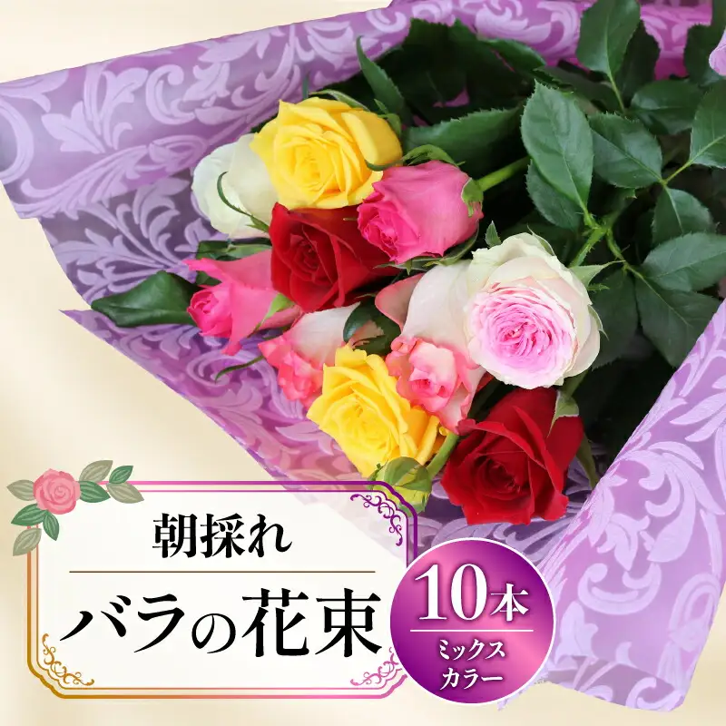 【オンライン決済限定】バラ 10 本 ミックスカラー 花束 ブーケ 朝摘み 新鮮 薔薇 花 ばら ローズ 生花 ギフト プレゼント 祝い 贈り物 贈答 記念日 静岡県 藤枝市 |    