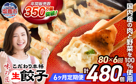 餃子 【定期便 6回】こだわり 本格 生 餃子 80個 (合計480個)