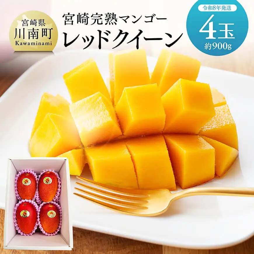 【令和8年発送】宮崎県産完熟マンゴー　「レッドクイーン」4玉(900g) 【 果物 フルーツ マンゴー 宮崎県産 完熟マンゴー みやざきマンゴー 先行予約 数量限定 期間限定 】