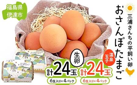三浦さんちの平飼い卵 おさんぽたまご(生卵と温泉玉子セット) 生卵24玉入り、温泉玉子24玉入り(計48玉) 伊達市 福島県 国産 養鶏場直送 卵 たまご 玉子 生卵 鶏卵 温泉たまご F20C-953