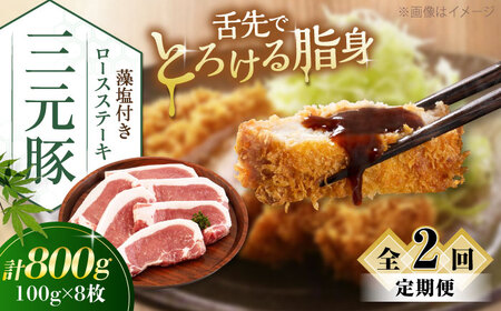 【全2回定期便】平田牧場 ロース ステーキ 800g  (100g×8枚) ※藻塩付 豚肉 とんかつ 生姜焼き[AJAP026]