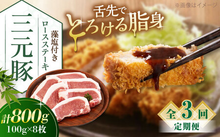 【全3回定期便】平田牧場 ロース ステーキ 800g  (100g×8枚) ※藻塩付 豚肉 とんかつ 生姜焼き[AJAP027]