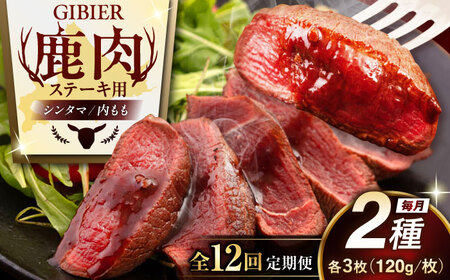 【全12回定期便】 鹿肉 ステーキ 2種 セット( シンタマ 120g×3枚 内もも120g×3枚)  鹿肉 ステーキ 赤身 [AJAO009]