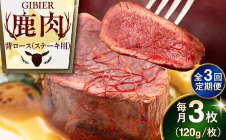 【全3回定期便】鹿肉 背ロース 3枚  ジビエ 赤身 冷凍配送 北海道 [AJAO028]