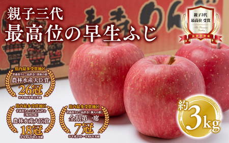 【レビューキャンペーン】【10月発送】 親子三代最高位の早生ふじ 約3kg【全国ふじコンテスト最高賞受賞農園・平川市広船産りんご】[hi-0003-029]