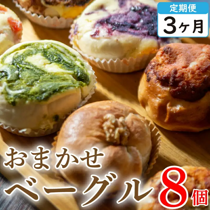 定期便 3回 ベーグル  種類おまかせ 8個セット 【 ベーグル 】