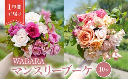 マンスリーブーケ 10本 １年間お届け（12ヶ月） WABARA Rose Farm KEIJI 國枝啓司 わばら AT-0015