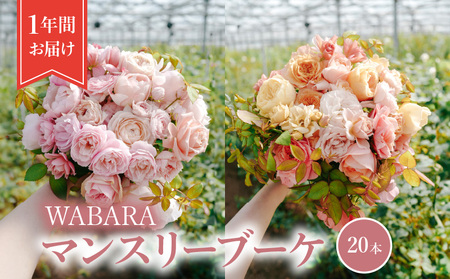 マンスリーブーケ 20本 １年間お届け（12ヶ月） WABARA Rose Farm KEIJI 國枝啓司 わばら AT-0016