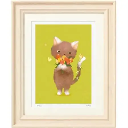 イラスト作家「菜生」アートフレーム〈春とねこ〉猫_雑貨・日用品  家具・インテリア _【1508180】