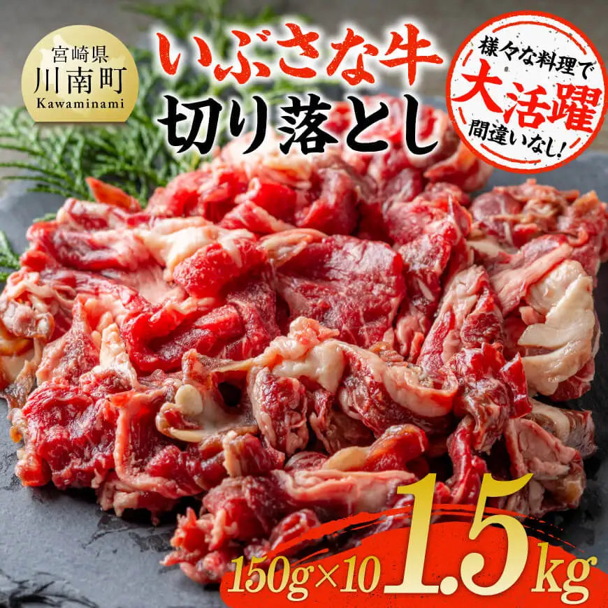 いぶさな牛切り落とし1.5kg (150ｇ×10パック)  【 宮崎県産 牛 切り落とし 黒毛和牛 】