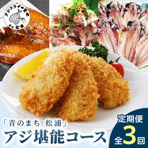 「青のまち 松浦」アジ堪能コース定期便全3回【2ヶ月毎配送】( 真アジ 鯵 アジ あじ アジフライ おかず つまみ 揚げ物 魚 魚介類 海の幸 鮮魚 おつまみ 一品長崎県 松浦市 ふるさと納税 )【D1-033】
