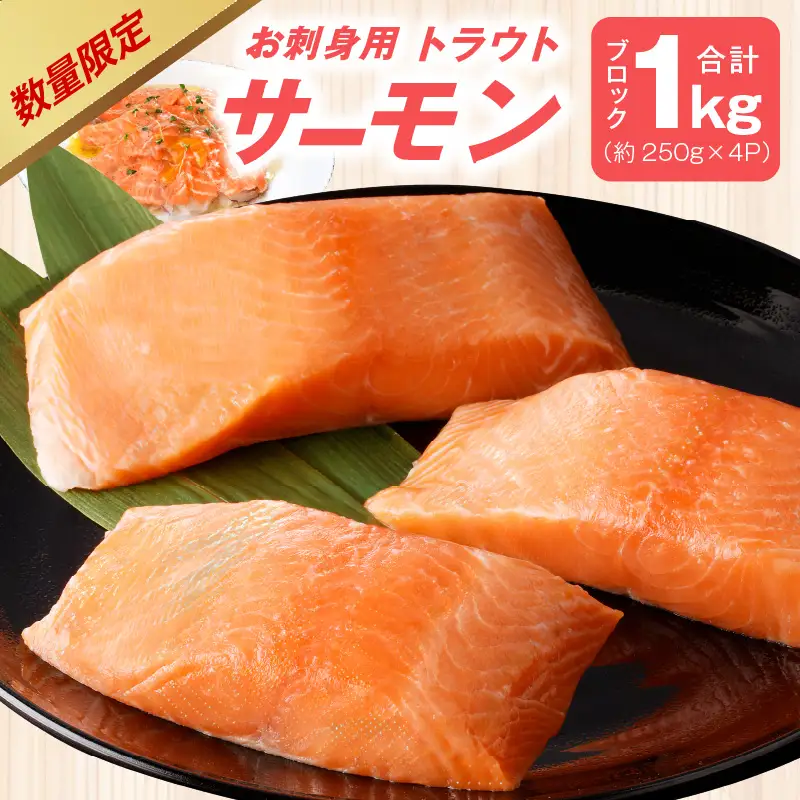 【期間限定】お刺身用 サーモン 1kg ブロック 小分け 約250g×4P ポーション 柵 訳あり サイズ不揃い