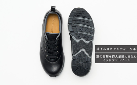 MIDFOOT ( ミッドフッド ) 婦人靴 レザースニーカー MF002JL ( ブラック ) 4E　【 ファッション 靴 シューズ スニーカー レディース 】 【 お洒落 レザーシューズ オイルレザー 快適 履き心地 】  BN003 24.5cm