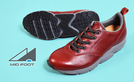 MIDFOOT ( ミッドフッド ) 婦人靴 レザースニーカー MF002JL ( ワイン ) 4E　【 ファッション 靴 シューズ スニーカー レディース 】 【 お洒落 レザーシューズ オイルレザー 快適 履き心地 】  BN003 25.0cm