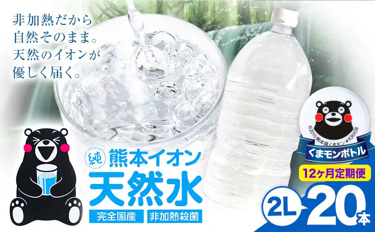 【12ヶ月定期便】熊本イオン純天然水 ラベルレス 2L×20本 《お申込み翌月から出荷》2l 水 飲料水 ナチュラルミネラルウォーター｜人気天然水 大人気返礼品 ブランド天然水