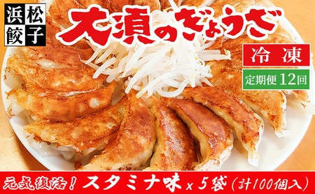【定期便12回】浜松餃子 大須のぎょうざ［ 浜松ぎょうざ にんにくマシマシ！元気回復！＜ スタミナ味 ＞］× 5袋（1袋20個入、合計100個） 