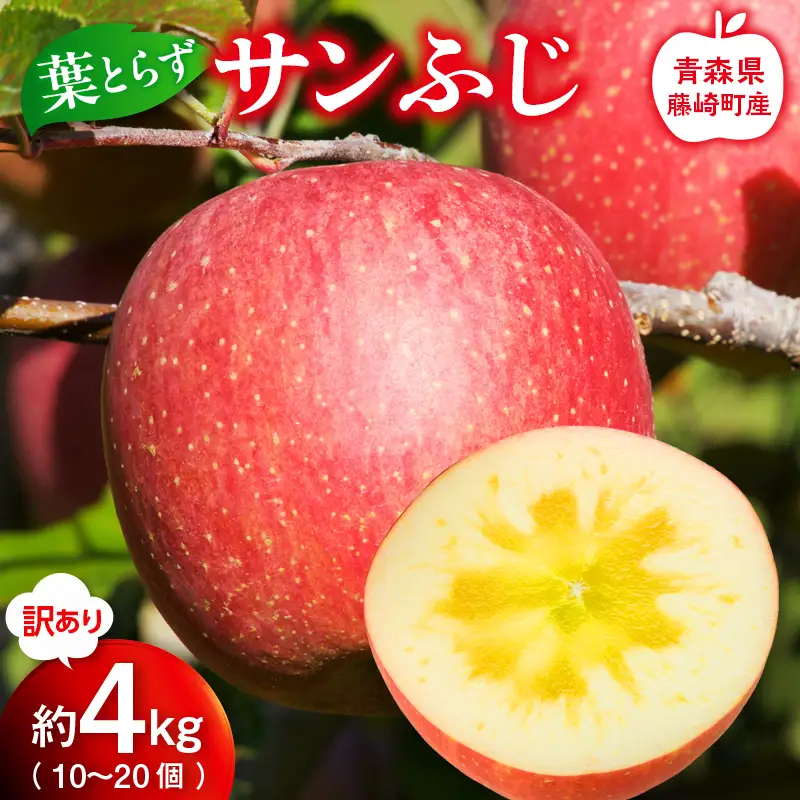 【先行予約】 ≪訳あり≫ 産地直送 葉とらず サンふじ 約4kg (10～20個) 【グランドアップル】 F41-0022