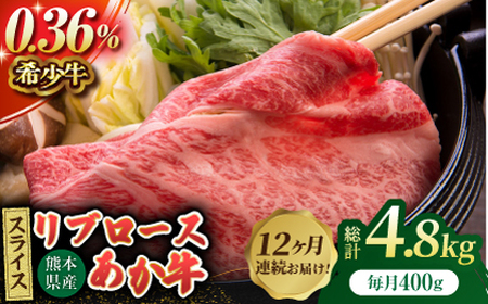 【12回定期便】あか牛リブロース スライス 約400g（約200g×2pc）【吉里精肉】[ZEW062]