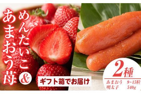 ＜先行予約受付中！2026年12月上旬～2027年3月末に順次発送予定＞あまおうギフト箱・ふくや味の明太子セット(あまおう9-15粒＋明太子540g)いちご 苺 フルーツ 果物 ＜離島配送不可＞【ksg0075】【南国フルーツ】