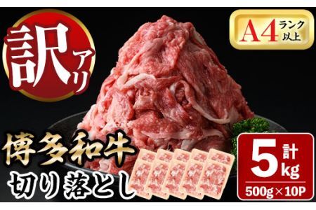 ＜訳あり＞博多和牛切り落とし(500g×10P・計5kg)牛肉 黒毛和牛 国産 すき焼き しゃぶしゃぶ 焼き肉 カレー＜離島配送不可＞【ksg0520】【MEATPLUS】