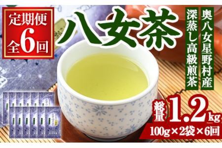 ＜定期便・全6回(連続)＞奥八女星野村 深蒸し高級煎茶(総量1.2kg・100g×2袋×6回) 八女茶 緑茶 せん茶 おちゃ お茶 やめ 深蒸し茶  常温 常温保存【ksg1347】【おどろきっちん】
