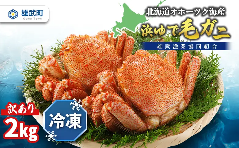 北海道オホーツク海産 訳あり　浜ゆで毛ガニ　2kg（冷凍）【07129】
