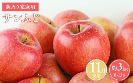 【レビューキャンペーン】≪令和8年産先行受付≫11月発送! 訳あり 家庭用サンふじ約3kg 青森県平川市産[hi-0038-001-11]
