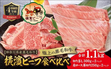 【神奈川県産黒毛和牛】かながわブランド認定　極上の黒毛和牛　横濱ビーフ　食べ比べ　肩ロースすき焼き肉250g×2　切り落とし300g×2 AKS0005