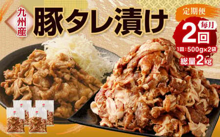 【2ヶ月定期便】 九州産豚 タレ漬け 合計1kg 500g×2袋 ×2回 総計2kg 豚肉 小間切れ コマ切れ 肉 タレ 冷凍 豚 小分け 簡単調理 国産 九州産 定期便 2回 熊本県 水俣市 